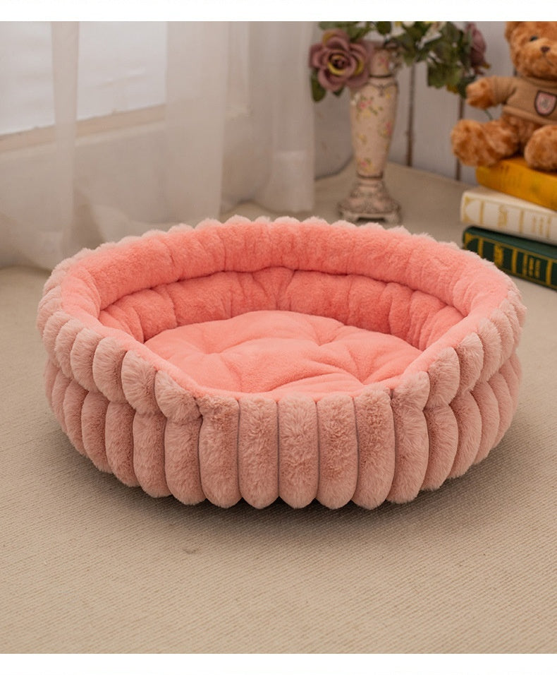 Pet Cat Nest Straight Plush Pet Bed Round