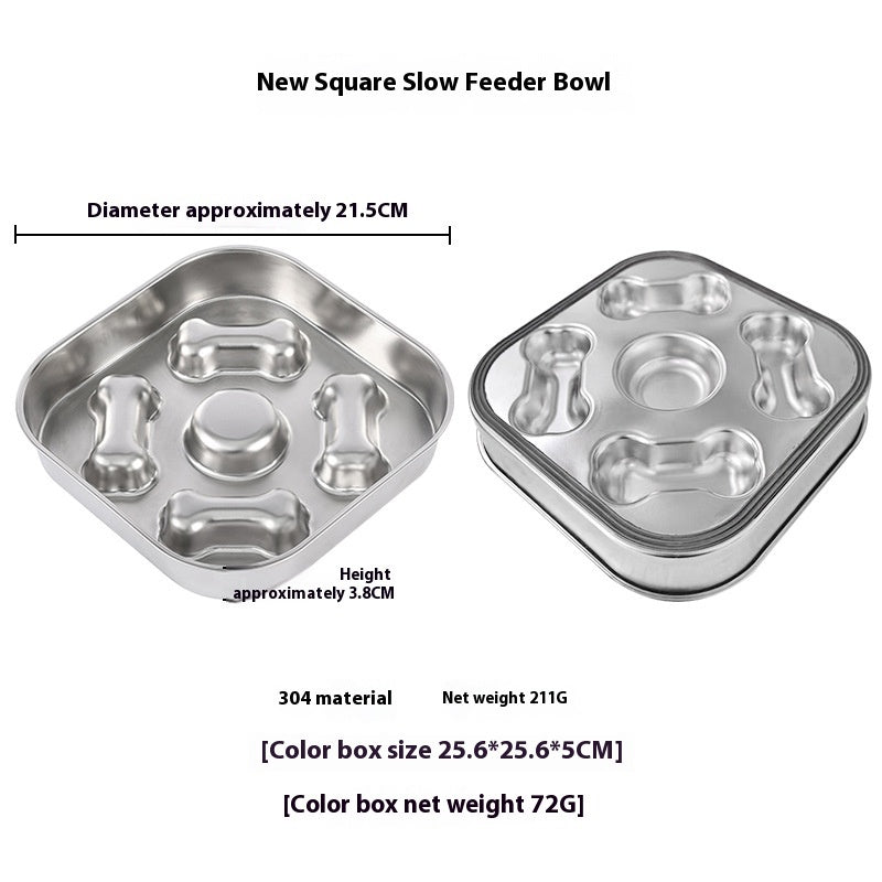 Pet Square Stainless Steel Slow Feeding Bowl