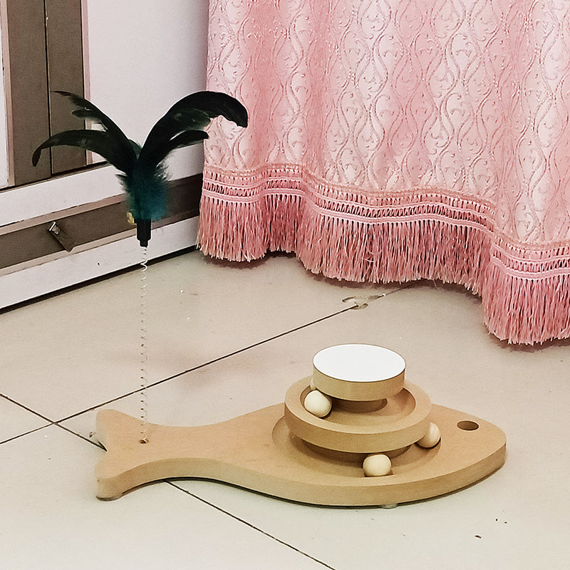 Solid Wood Bite-Resistant Cat Turntable Toy