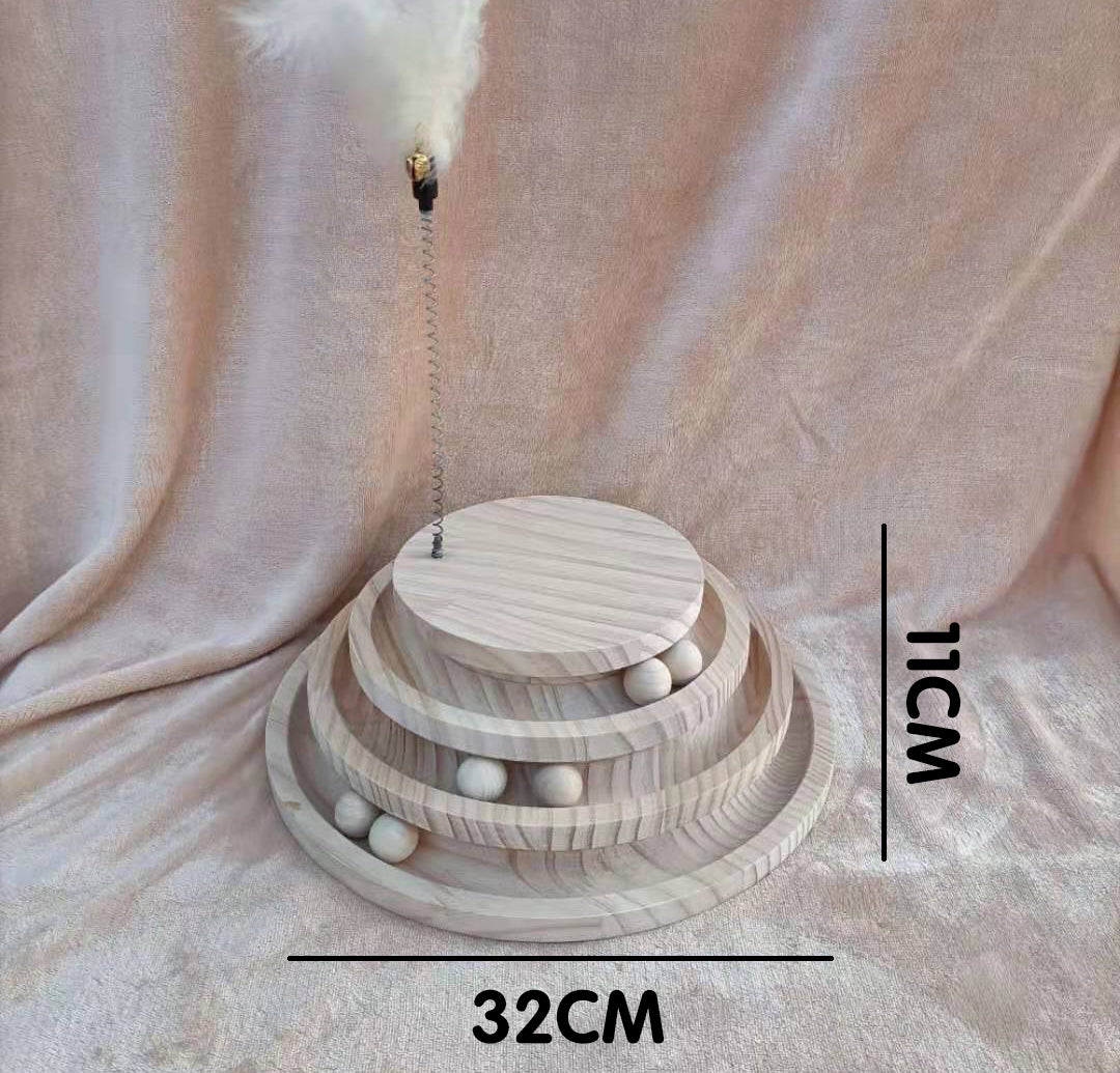 Solid Wood Bite-Resistant Cat Turntable Toy