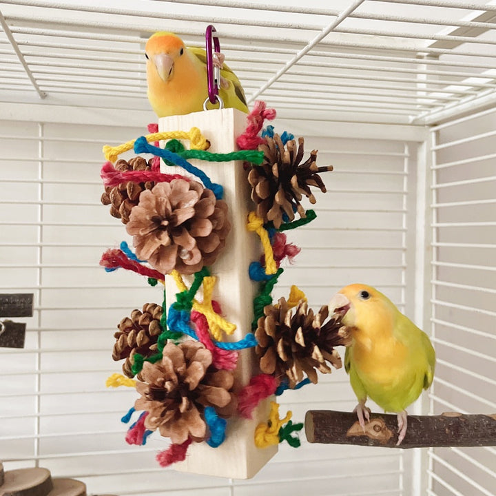 Solid Wood Parrot Toy Stand for Chewing and Damage Relief