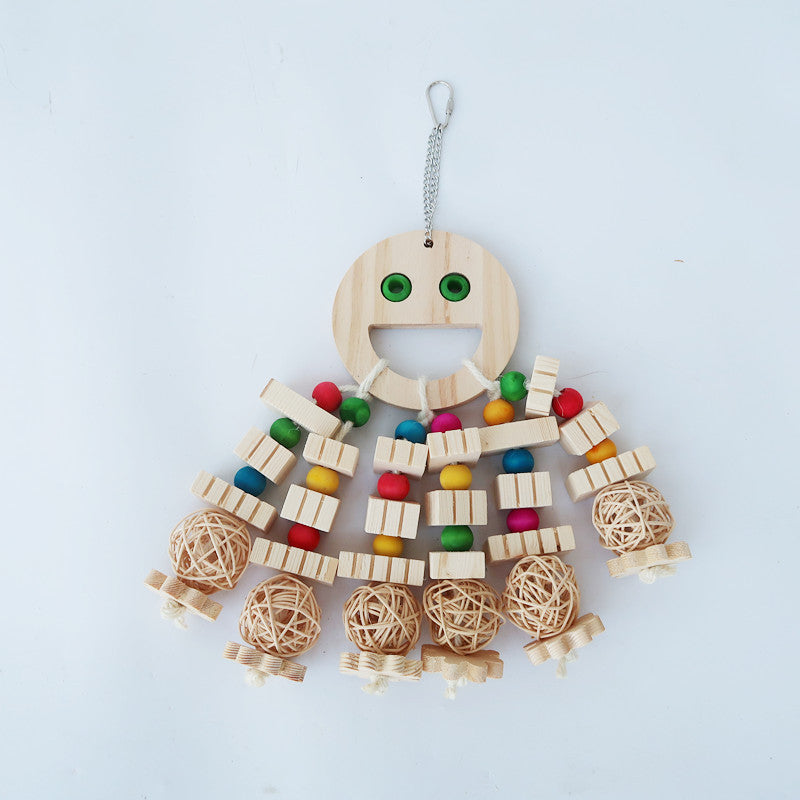 Cartoon Wooden Parrot Toy with Beads and Chew Blocks