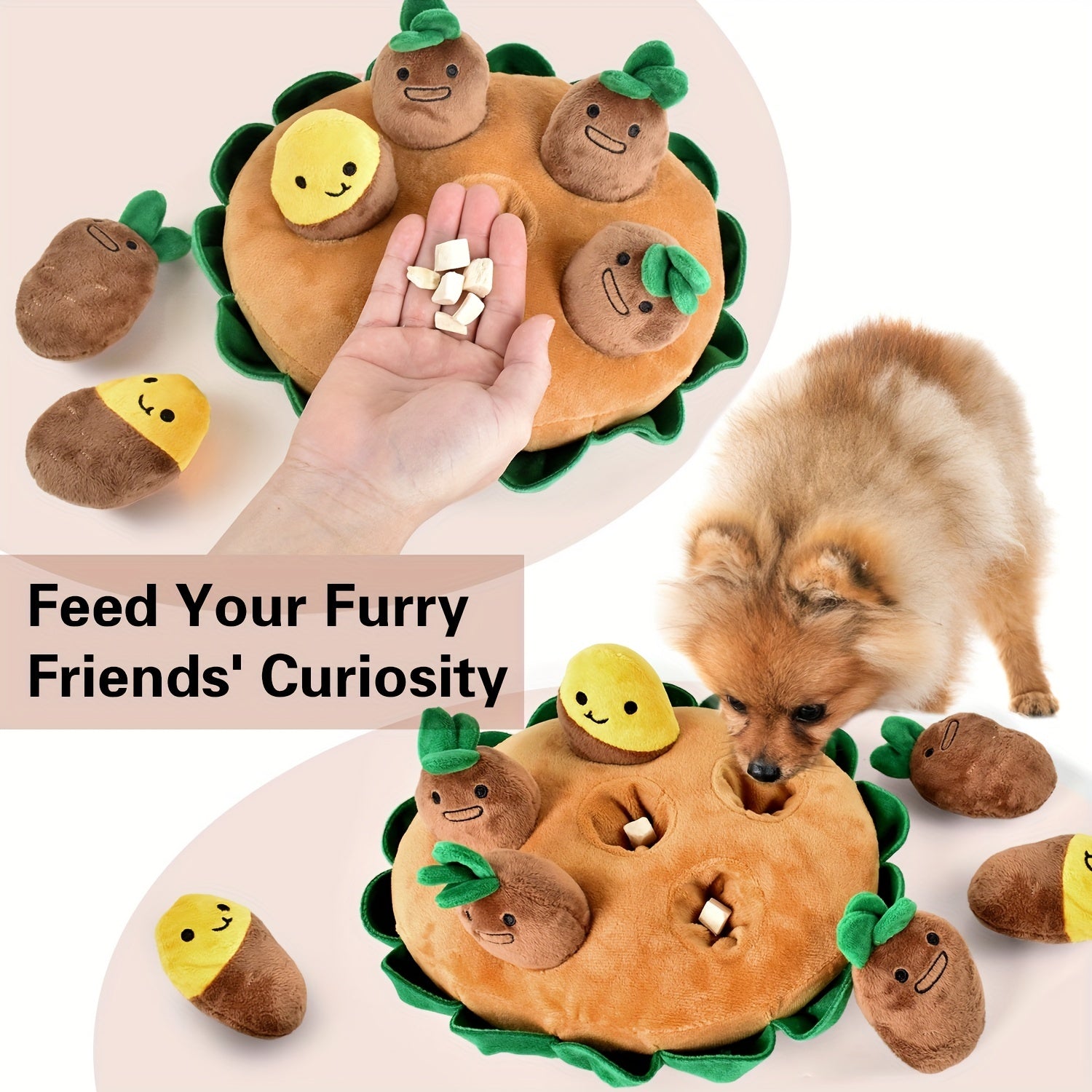 Interactive Dog Sniffing Puzzle Pad with Removable Squeaky Plush Toy