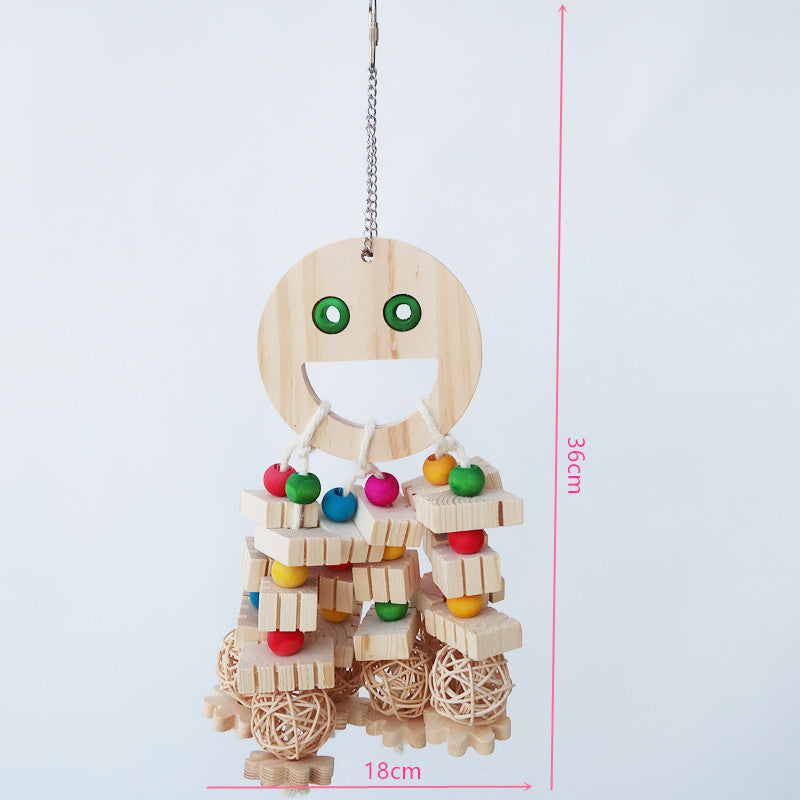 Cartoon Wooden Parrot Toy with Beads and Chew Blocks