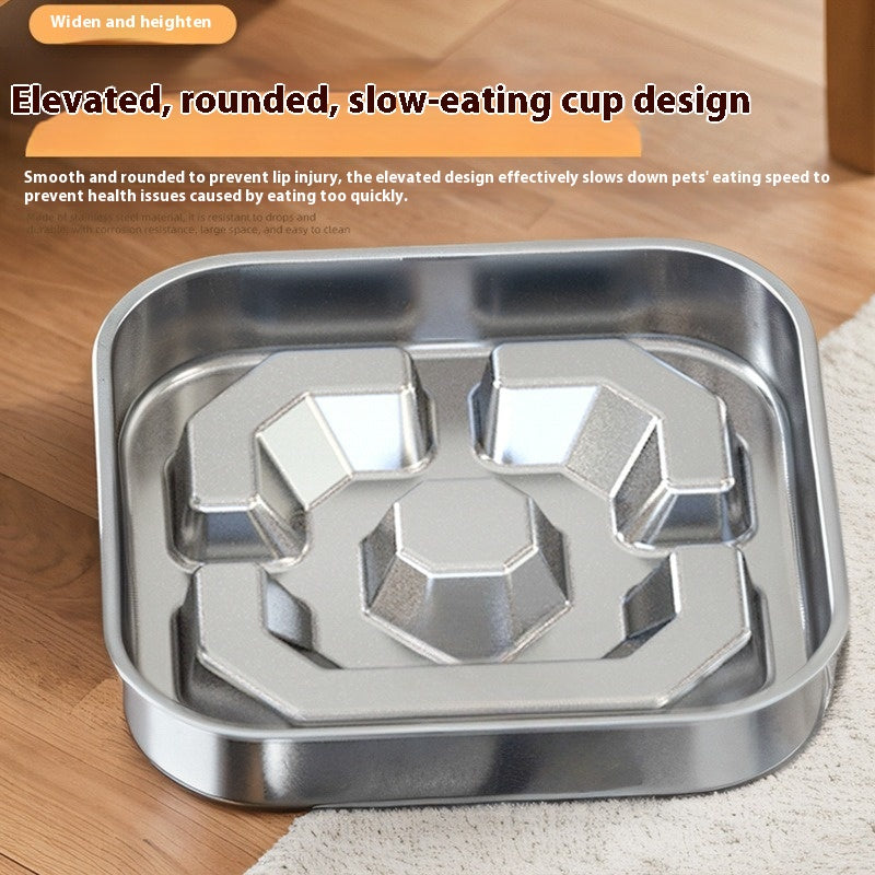 Pet Square Stainless Steel Slow Feeding Bowl