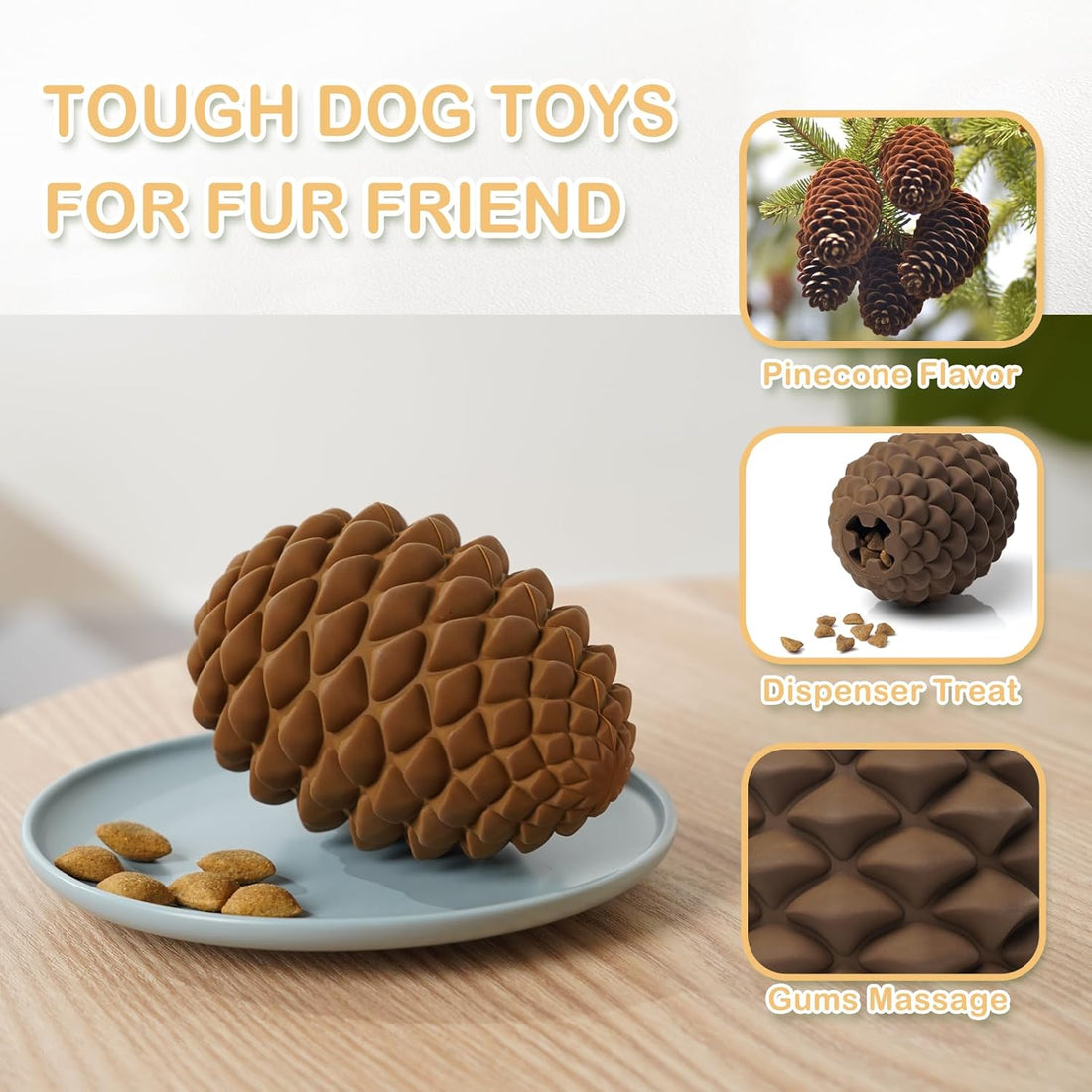 Pine Cone Tough Chew Toy with Treat Dispenser for Medium Large Dogs