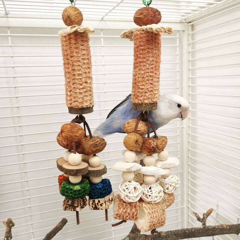 Peony Parrot Bite Toy with Cuttlebone, Corncob and Vine Ball