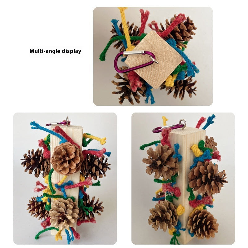 Solid Wood Parrot Toy Stand for Chewing and Damage Relief