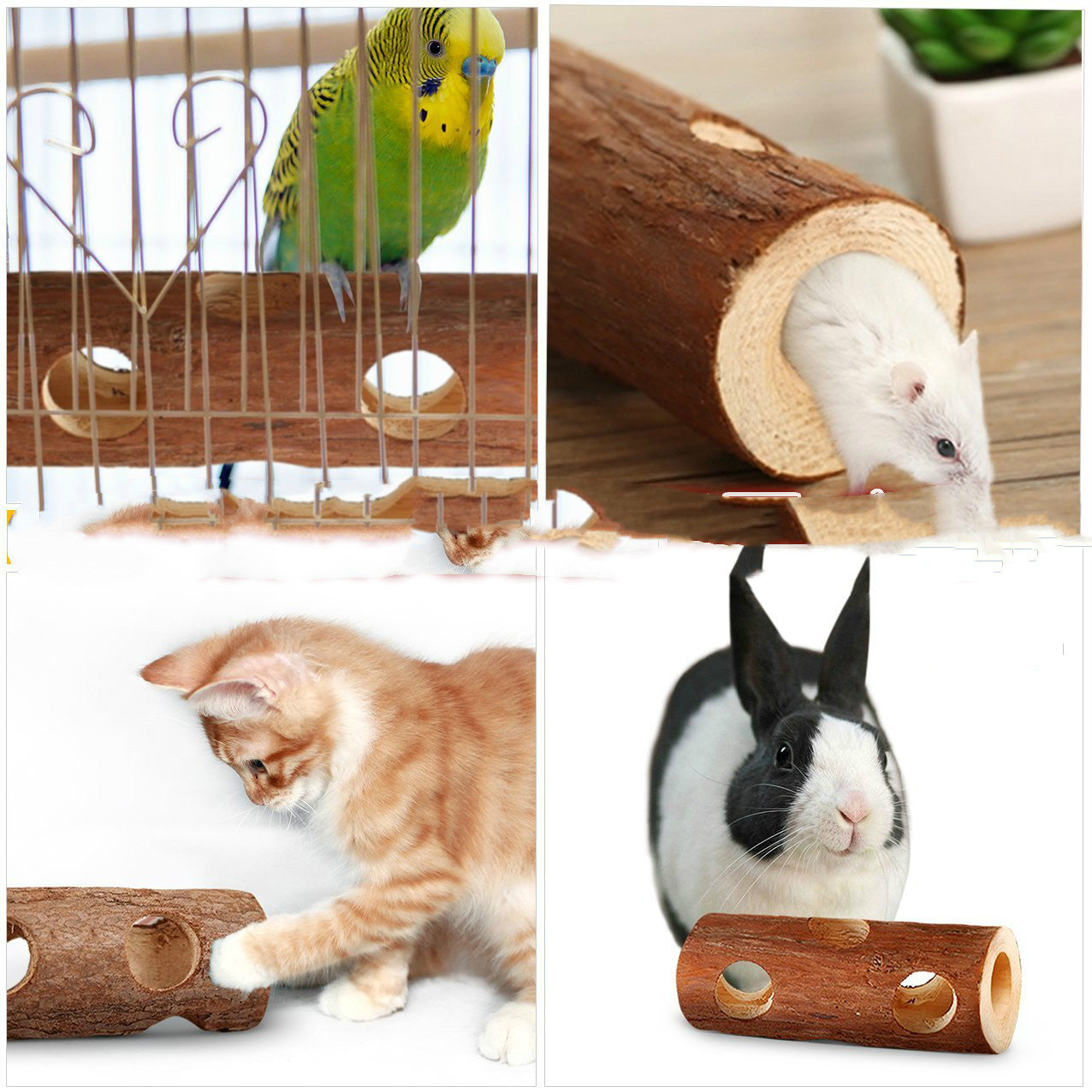 Solid Wood Pipe Toy for Hamsters, Rabbits, Birds, and Small Pets