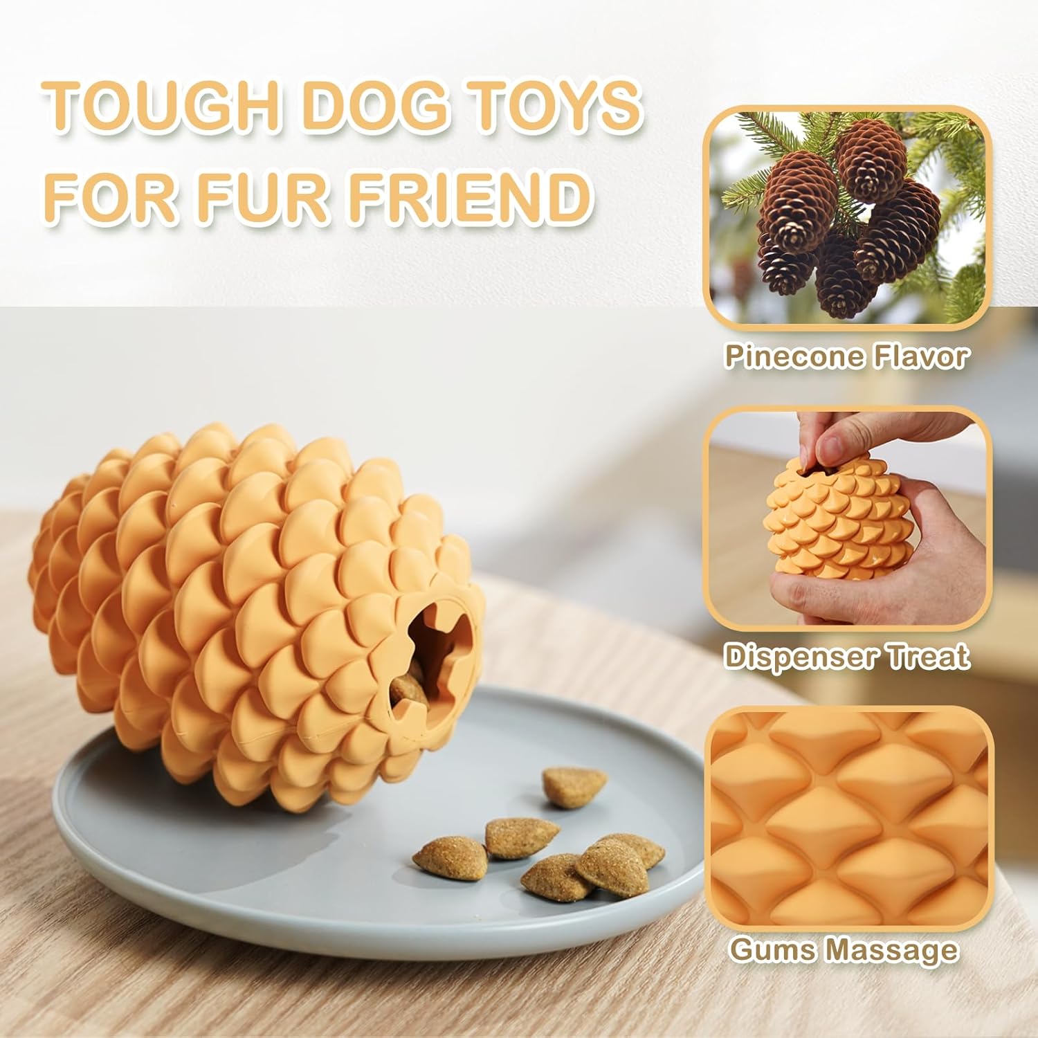 Pine Cone Tough Chew Toy with Treat Dispenser for Medium Large Dogs