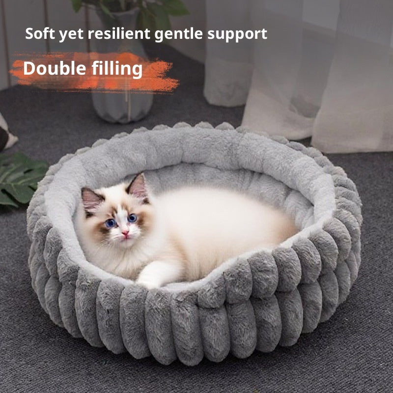 Pet Cat Nest Straight Plush Pet Bed Round