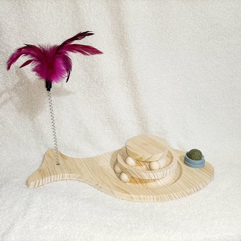 Solid Wood Bite-Resistant Cat Turntable Toy