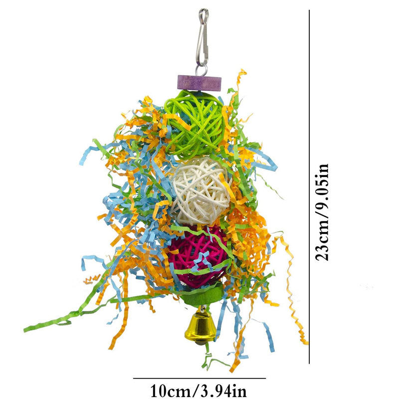 3-Piece Parrot Chew Toy Set with Rattan Balls and Wooden Toys