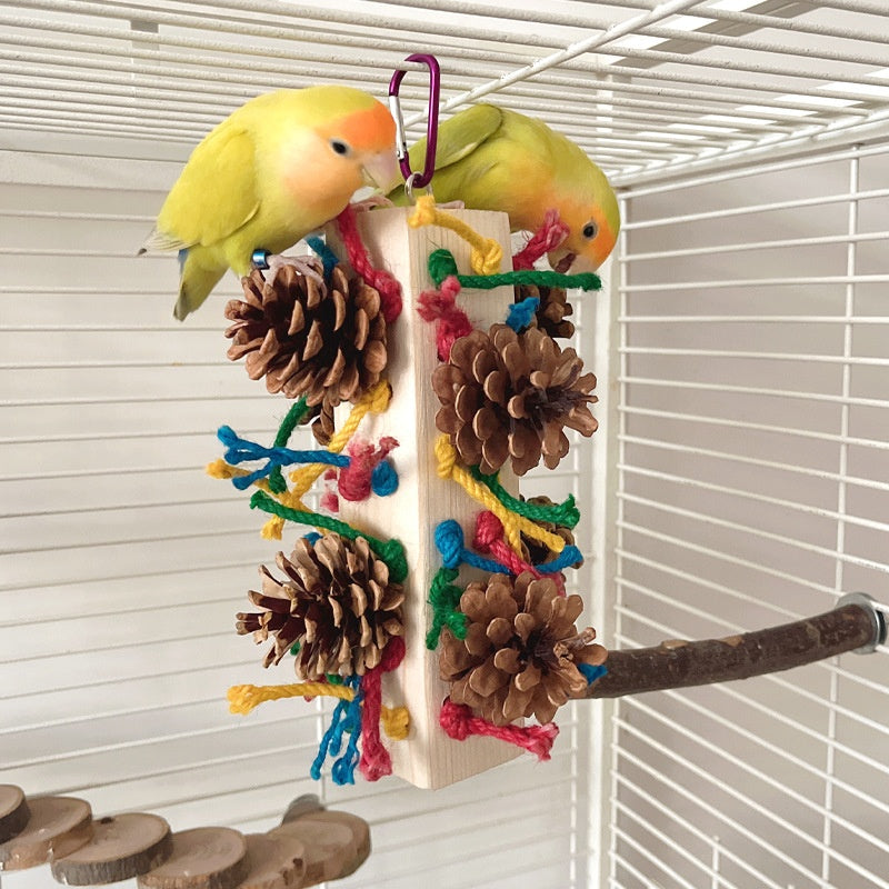 Solid Wood Parrot Toy Stand for Chewing and Damage Relief
