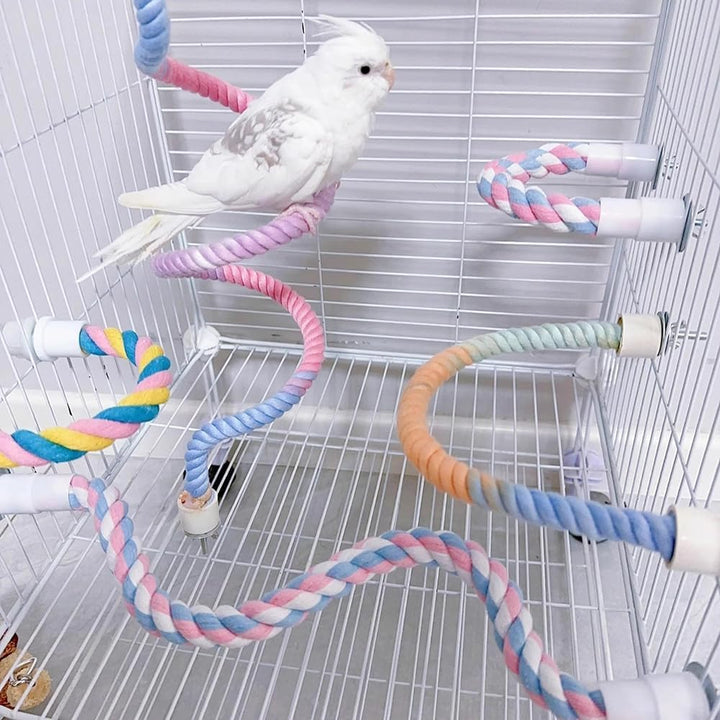 Gradient Colorful Bendable Bird Rope Perch Toy for Cages