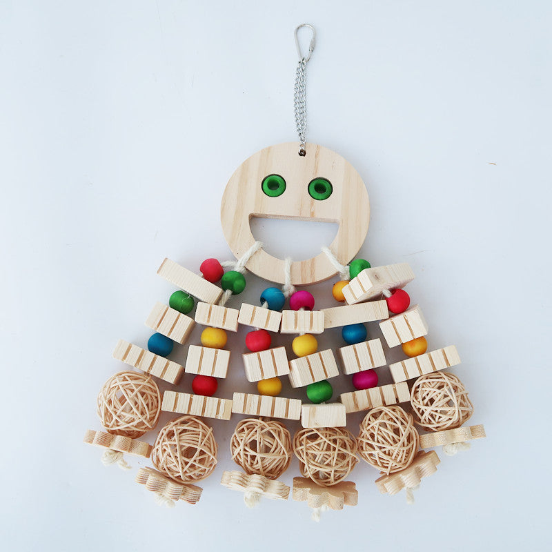 Cartoon Wooden Parrot Toy with Beads and Chew Blocks